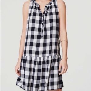 Loft Navy and White Checkered Dress
